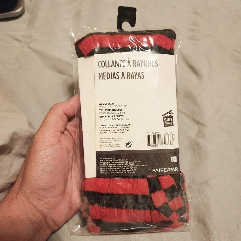 NWT Red Black Striped Tights One Size Fits Most Sexy Punk Goth Halloween Cosplay